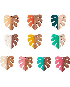 126ZY001-05-100p-Mixed Color Monstera Leaf Vintage Resin Wood Statement for DIY Making