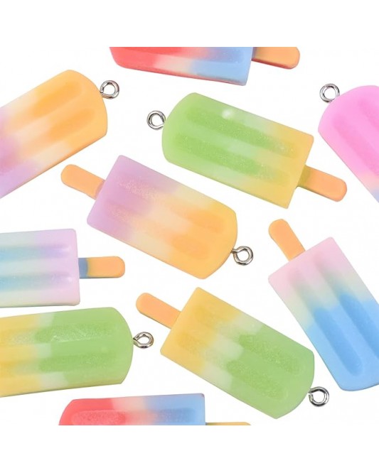 268Vi01-10A 10 Popsicle stick Cream shaped Rainbow resin model pendant with iron hoop for DIY craft scrapbook decorative ornament - 41.5 x 14.5 mm