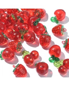 268Vi01-10A 30 pieces 3 styles Clear acrylic plastic 3D Fruit pendant Red Strawberry Cherry pendant for DIY jewelry making and handcrafting
