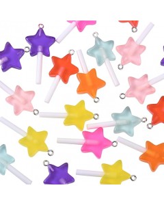 268Vi01-10A 60 pieces of random color imitation lollipop Sugar Star Charm resin Pendant Loose earrings Bracelet Necklace Decoration Keychain Decoration accessories - 42x20mm