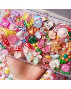 268Vi01-10A 100pcs Slime Charms Cute Set, Bulk Mixed Resin Charms Set Ornament Scrapbooking (Bright)