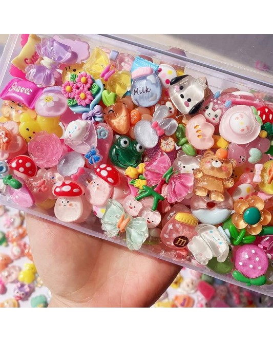 268Vi01-10A 100pcs Slime Charms Cute Set, Bulk Mixed Resin Charms Set Ornament Scrapbooking (Bright)