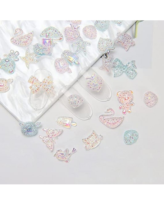 126ZY002-35-40P-Multi Shapes Nail Charms Rhinestone 3D Flatback Resin