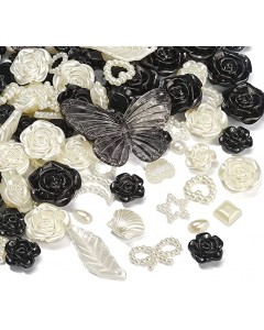 126ZY002-22-50p-Mix Black White Flower Butterfly Resin Beads Nohole Charms for DIY