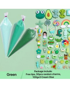 SL031-Z21-Green silicone whipped decorative cream simulated cream gel DIY kit with free tips and cute charms (500 pieces)