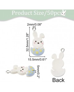 128LZ002-03-15P-Resin Rabbit Charms Easter Theme Charms Rabbit with Eggshell