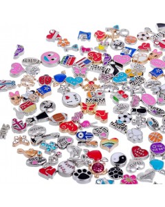 126ZY002-11-100p-Floating Charms Lot for DIY Glass Living Memory Locket Silver  Color