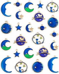 128LZ003-07-10P-Enamel Cat Moon Star Celestial Charm Pendant DIY for Earrings  Making
