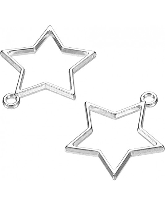128LZ002-07-15P-Star Shape Geometric Alloy Hollow Open Back Charms for DIY Crafts