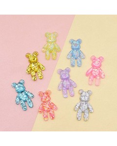 128LZ001-13-100p-Cute Bear Charm Pendants KeychainGlitter Gradient 3D