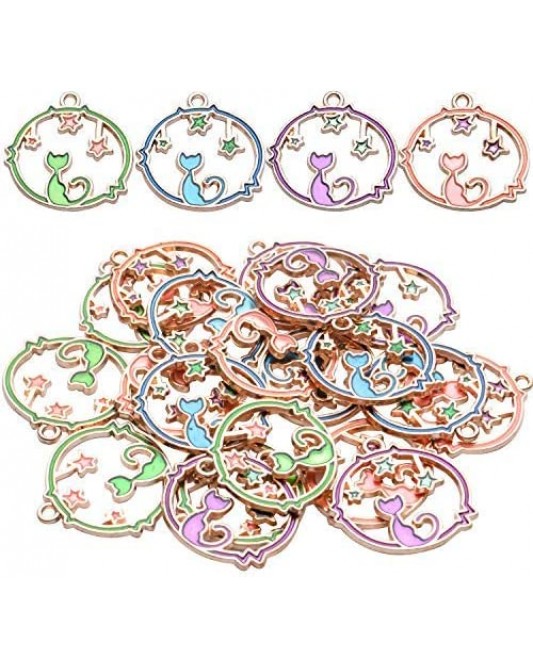 128LZ003-15-10P-Plated Enamel Cat Pendant Round Cute Kitten Pendant DIY Craft Accessory For DIY